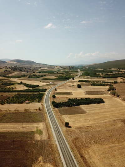 灰色的沥青道路中间的绿色草地白天
